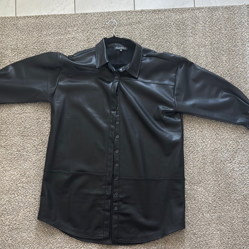 Eloquii  BLACK Faux Leather Shirt Dress  SZ- 18 - Picture 3 of 7